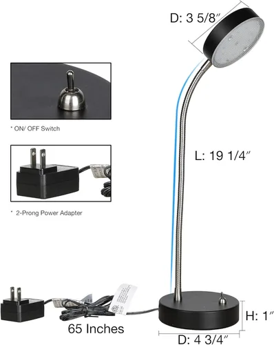 Miniatura 2 de Lámpara de escritorio LED de cuello de cisne flexible de 19.25 pulgadas, luz de mesa plegable con base estable, 4.5 W, 260 lúmenes, 4000 K, cable