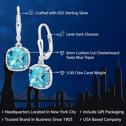 Miniatura 99 de Gem Stone King Aretes colgantes de plata de ley 925 de 0.315 pulgadas para mujer