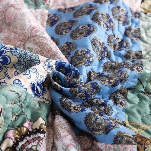 Miniatura 9 de MarCielo Juego de colcha acolchada de 3 piezas, colcha estampada, juego de ropa de cama, manta, colcha ligera (flor azul, Queen) (B026_Q)