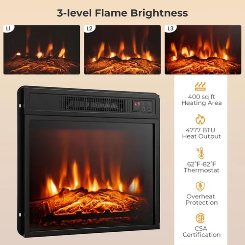 Miniatura 4 de Tangkula - Soporte de TV para chimenea eléctrica, chimenea eléctrica con repisa con luces LED de 16 colores, estantes de vidrio ajustables, control
