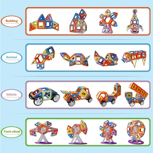 Miniatura 4 de MAGBLOCK Bloques magnéticos, azulejos magnéticos, juguetes educativos para niños y niñas de más de 3 años, juego de regalo de 120 piezas