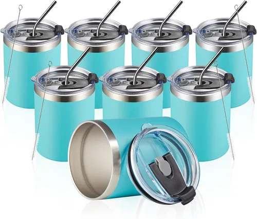 MEWAY Paquete de 8 tazas reutilizables aisladas de acero inoxidable de 12 onzas, taza de café duradera de doble pared, capa en polvo, para café,
