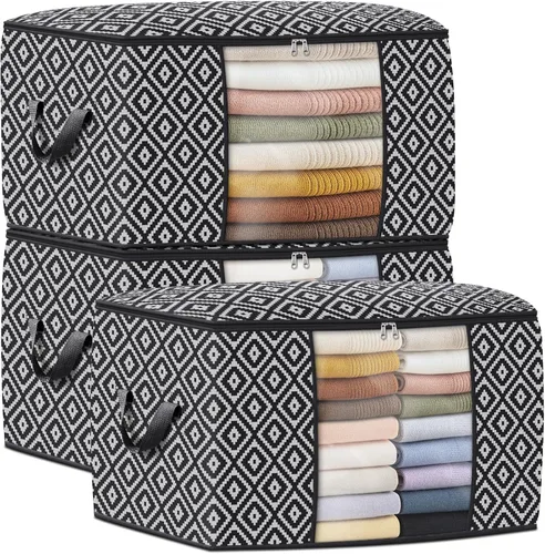 Miniatura 14 de StorageTastic Direct 100L, paquete de 2 contenedores de almacenamiento, contenedores grandes de almacenamiento de ropa, bolsas plegables de Negro