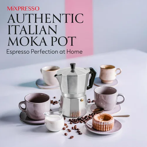Miniatura 7 de Mixpresso Moka Pot 3 tazas (5 onzas en total) – Cafetera de café espresso para estufa de gas y eléctrica, cafetera cubana e italiana de aluminio
