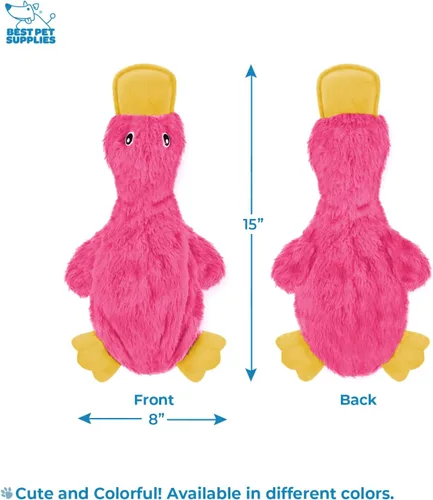 Miniatura 4 de Best Pet Supplies - Juguetes para cachorros y perros adultos, crujen y hacen chirridos, pato, rosa claro Pato arrugado (rosa claro)