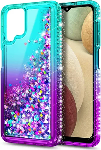 Miniatura 2 de NZND Compatible con Samsung Galaxy A42-5G - Funda para teléfono, color aguamarina/morado, con purpurina brillante, cascada flotante, bonita funda