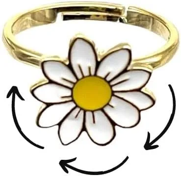 Miniatura 2 de Mavi Bandz Anillo de ansiedad ajustable chapado en oro de 14 quilates con diseño de margarita, Oro