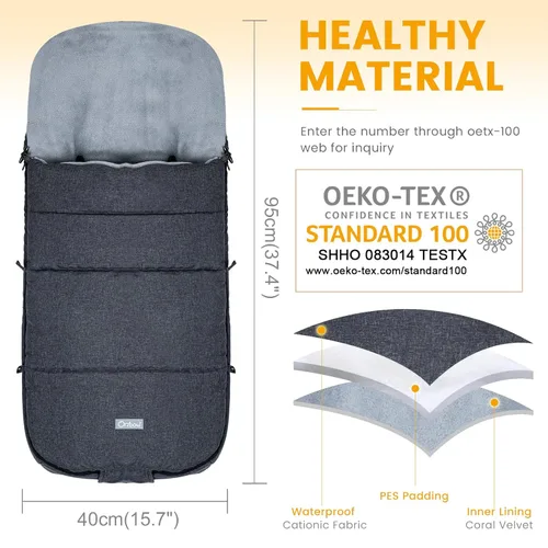 Miniatura 6 de Orzbow Saco Abrigado Universal, Saco de Dormir para Cochecito Clima Frío, Cubrepiés Impermeable para Niños Pequeños (Negro)