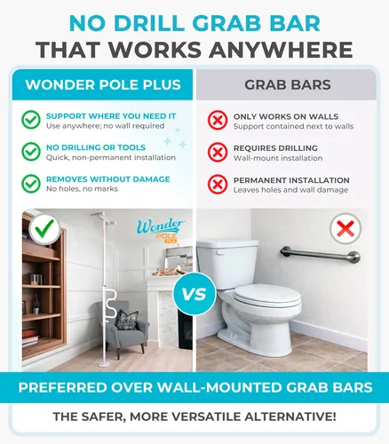 Miniatura 8 de Stander Wonder Pole Plus with Rotating Double Grab Bar, Tension Mounted Security Pole for Seniors & Elderly Adults, No-Drill Floor to Ceiling