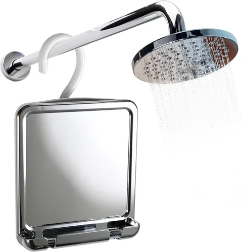Miniatura 10 de MIRRORVANA Espejo de ducha doble antivaho para afeitarse, diseño sin niebla inastillable con gancho para colgar, cámara de llenado y depósito