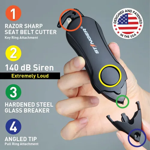 Miniatura 2 de Stinger Llavero de alarma de seguridad personal, herramienta de emergencia, sirena de alarma de pánico, cortador de cinturón de seguridad, rompedor