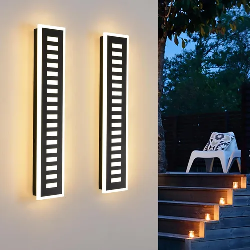 Paquete de 2 lámparas LED de pared para exteriores de 24 W 23.6 pulgadas de largo, metal negro, impermeable, moderno, aplique de porche acrílico