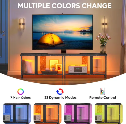 Miniatura 5 de Pinmoco Soporte de TV LED para televisores de hasta 65 pulgadas, extensible uno al lado del otro o apilable, con almacenamiento, consola de TV Negro