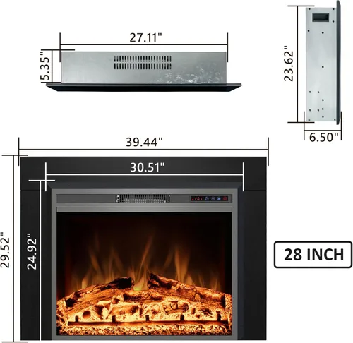 Miniatura 2 de Inserto de Chimenea Eléctrica de 40" de Ancho x 30" de Alto con Kit de Moldura de Metal, Calentador de Chimenea con Llamas Ajustables, Temporizador