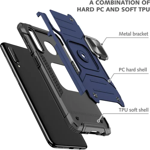 Miniatura 7 de Dionsibei Funda para Samsung Galaxy A50 A50S A30S grado militar con función atril incorporada con soporte de armadura, resistente a prueba de Azul