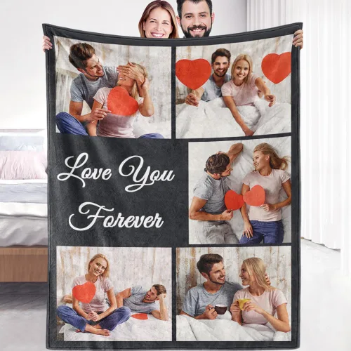 Miniatura 16 de Manta de fotos personalizada de forro polar, suave, cálida, mullida, regalos personalizados para parejas, novio, novia, manta con fotos 4 fotos