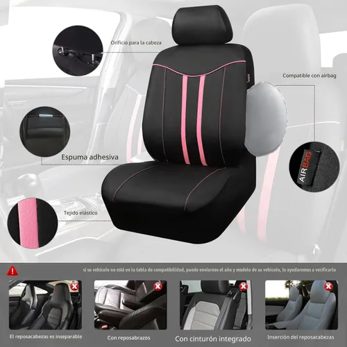 Miniatura 4 de CAR PASS Juego completo de fundas para asientos de auto y volante (de cuero y antideslizante) y tapetes impermeables, mujer o niña, ajuste Gris