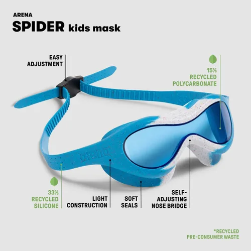 Miniatura 3 de ARENA Máscara de natación Spider unisex para niños, niños y niñas de 2 a 5 años, lente antivaho sin espejo, correa fácil de usar, visión amplia