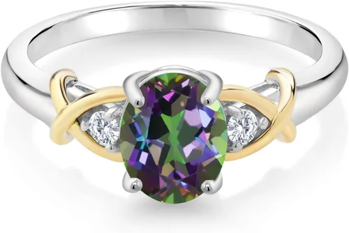 Miniatura 24 de Anillo de compromiso de oro amarillo de 10 quilates y plata 925 con piedra natal y diamantes cultivados en laboratorio para mujer, ovalado de 0.315