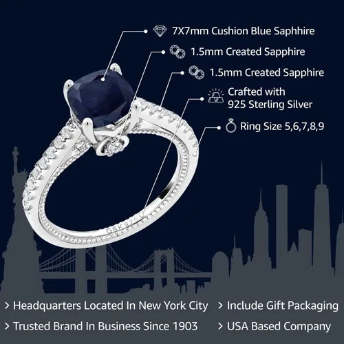 Miniatura 2 de Gem Stone King Anillo de compromiso de plata de ley 925 con piedra natal de 0.276 in y zafiro blanco creado Anillo de compromiso de boda