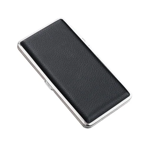 Estuche para Cigarrillos Elegante de Superficie de Cuero con Caja de Metal para 14 Cigarrillos. Estuche de Doble Cara con Clip de Resorte para Negro