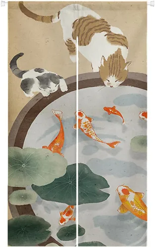 Miniatura 9 de Ofat Home Cortina de puerta Noren japonesa con diseño de gato durmiendo, cortina de armario, cortina de pared para colgar en la ventana, 33.5 x 59.1