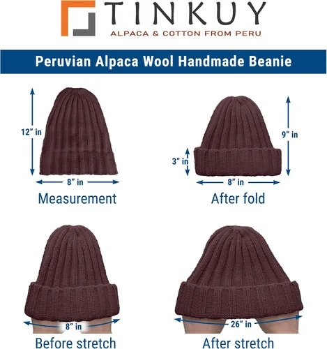 Miniatura 4 de TINKUY Peru Alpaca Wool Men's & Women's Warm Soft - Cuffed Slouchy - Beanie Hat