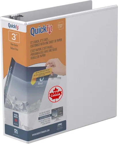 QuickFit® 87050 - Carpetas angulares con anillas en D, capacidad de 625 hojas, anillos de 3 pulgadas, 47% recicladas, color blanco