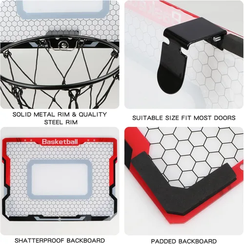 Miniatura 4 de Aro de baloncesto interior con 2 bolas y accesorios completos, sobre la puerta y mini aro para niños y adultos