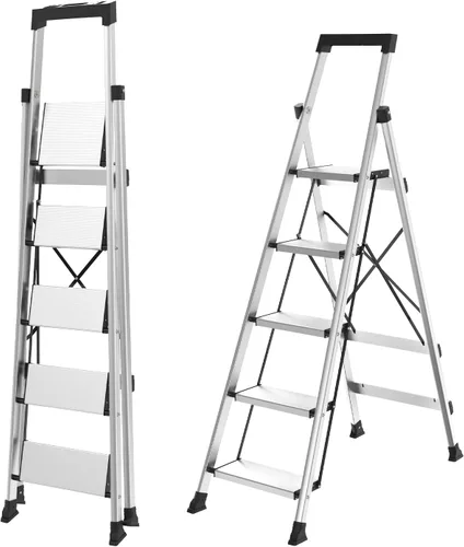 Miniatura 20 de HBTower Escalera de escalón, taburete plegable, taburete portátil de acero resistente para adultos con pedales anchos antideslizantes para el hogar
