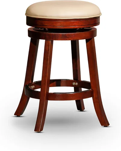 Miniatura 22 de DTY Indoor Living Creede - Taburetes de altura de mostrador de 26 pulgadas, giratorios sin espalda, acabado cereza con asiento de cuero de hueso