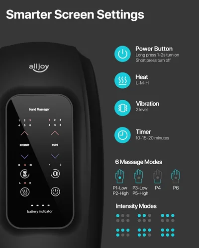 Miniatura 6 de ALLJOY Masajeador de manos para artritis y alivio del túnel carpiano, masajeador de manos inalámbrico con pantalla táctil con vibración y calor