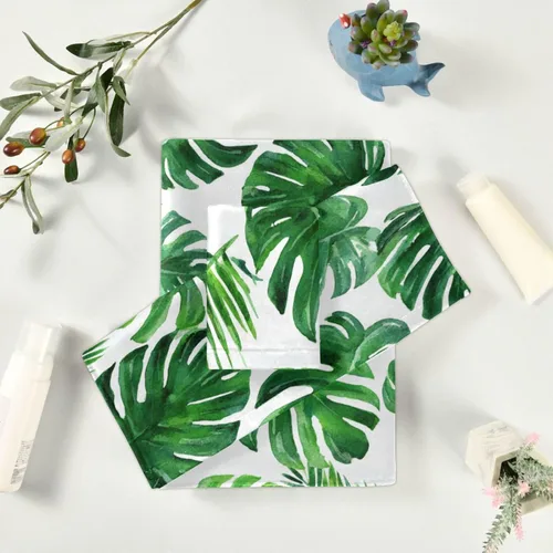 Miniatura 6 de Vdsrup Juego de 3 toallas de baño de verano con hojas de palma tropical, toallas de mano de hojas de selva tropical, toalla suave y fina
