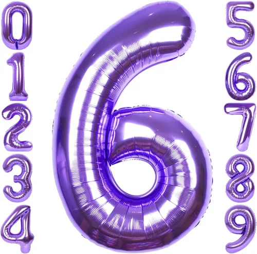 Miniatura 29 de Globo de número 0 de 40 pulgadas de RainbowQ Party, grande, color púrpura, para niños o niñas, números del 0 al 9, de papel de aluminio y Mylar