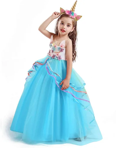Miniatura 4 de TTYAOVO Vestido largo de tul de princesa para niña disfraz de unicornio con flores
