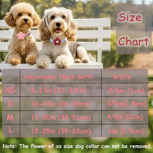 Miniatura 8 de Collar para perro mediano con flor, collares de perro para perros medianos Collar para niña Collar de perro lindo con campana, longitud ajustable