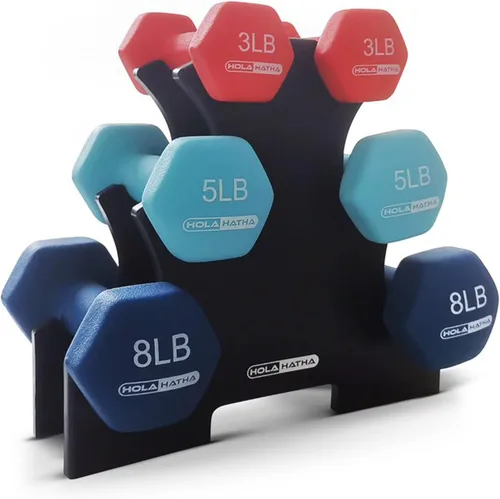 Miniatura 29 de HolaHatha Neoprene Dumbbell Weights Set w/Rack, Home Gym Equipment - Portable Weighted Exercise Dumbbells for Fitness, Training, and Lifting