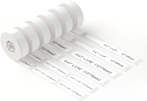 NIIMBOT Cinta para etiquetadora D11, 6 rollos de papel de etiquetas de 0.47 x 1.57 pulgadas, 0.47 x 2.95 pulgadas, 0.47 x 4.29 pulgadas, compatible