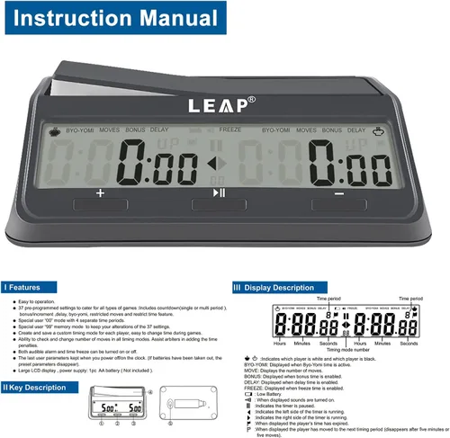Miniatura 2 de LEAP 9921 - Reloj de ajedrez con gran pantalla, programa actualizado Byo-yomi, retraso y bonus