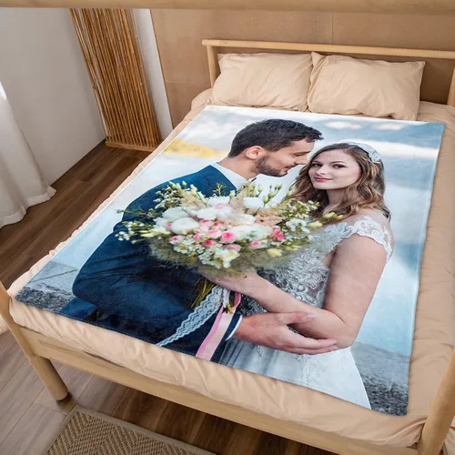 Miniatura 2 de Mantas personalizadas con fotos, manta personalizada con nombre de imagen para esposa, marido, novio, novia, aniversario, Navidad, cumpleaños, 1 Foto