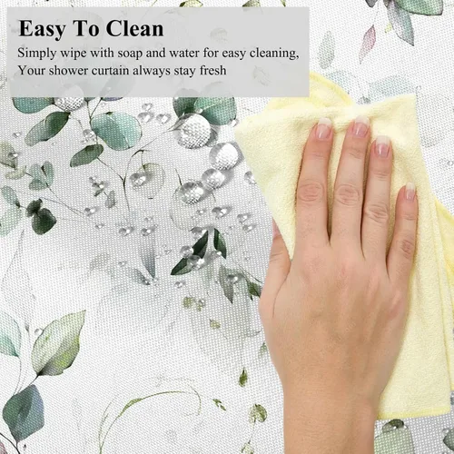 Miniatura 7 de Cortina de ducha de eucalipto verde salvia Velaequezii con plantas de acuarela, hojas botánicas de primavera impresas, cortina de baño impermeable