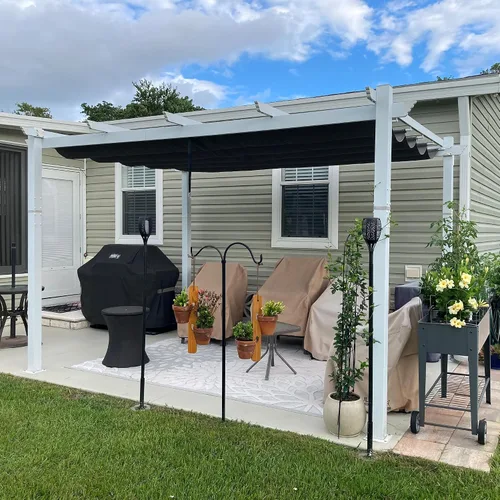 Miniatura 36 de PURPLE LEAF Pérgola Retráctil de 10' x 13' para Exteriores de Aluminio Blanco con Toldo de Sombra para Patio Refugio Moderno Marrón para Jardín