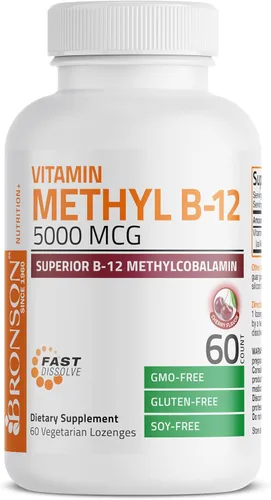 Miniatura 3 de Bronson Metil B12 5000 mcg Vitamina B12 Metilcobalamina Energía y Apoyo Cerebral 60 Pastillas