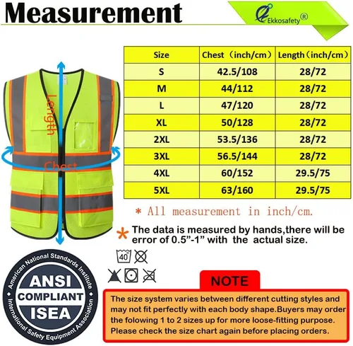 Miniatura 2 de Chaleco de seguridad de malla reflectante para hombres y mujeres con 5 bolsillos y cremallera frontal, chaleco de malla de alta visibilidad Hi Vis