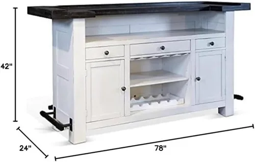 Miniatura 3 de Pemberly Row - Unidad de barra de madera estilo granja de 78" con pasamanos, estantes ajustables, estante para vinos removible, almacenamiento