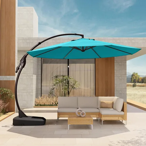 Miniatura 14 de Grand Patio 9x12 pies Sombrilla voladiza con base y funda para exterior, sombrilla rectangular de aluminio para terraza y jardín (Champán, 9x12 pies)
