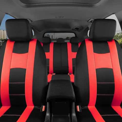 Miniatura 2 de BDK CarXS Fundas de asiento para automóviles, color negro de dos tonos con funda de asiento trasero a juego, hechas para adaptarse a la mayoría