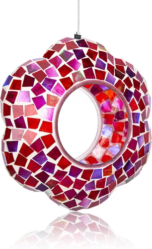 Miniatura 9 de Yinns Comederos de vidrio para pájaros colgantes en el exterior, comedero para pájaros con forma redonda solar para decoración de jardín de patio