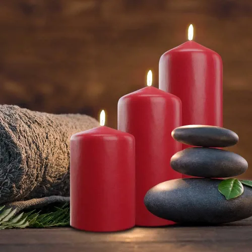 Miniatura 3 de Bask Velas de pilar superior de cono – Elegantes velas rojas – Juego de 3 velas de pilar rojo – 3 x 4 pulgadas, 3 x 6 pulgadas y 3 x 8 – Velas
