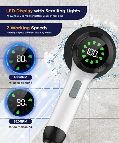 Miniatura 2 de Limpiador eléctrico giratorio, limpiador de baño inalámbrico con 7 cabezales de cepillo, limpiador de ducha ajustable de mango largo para lechada